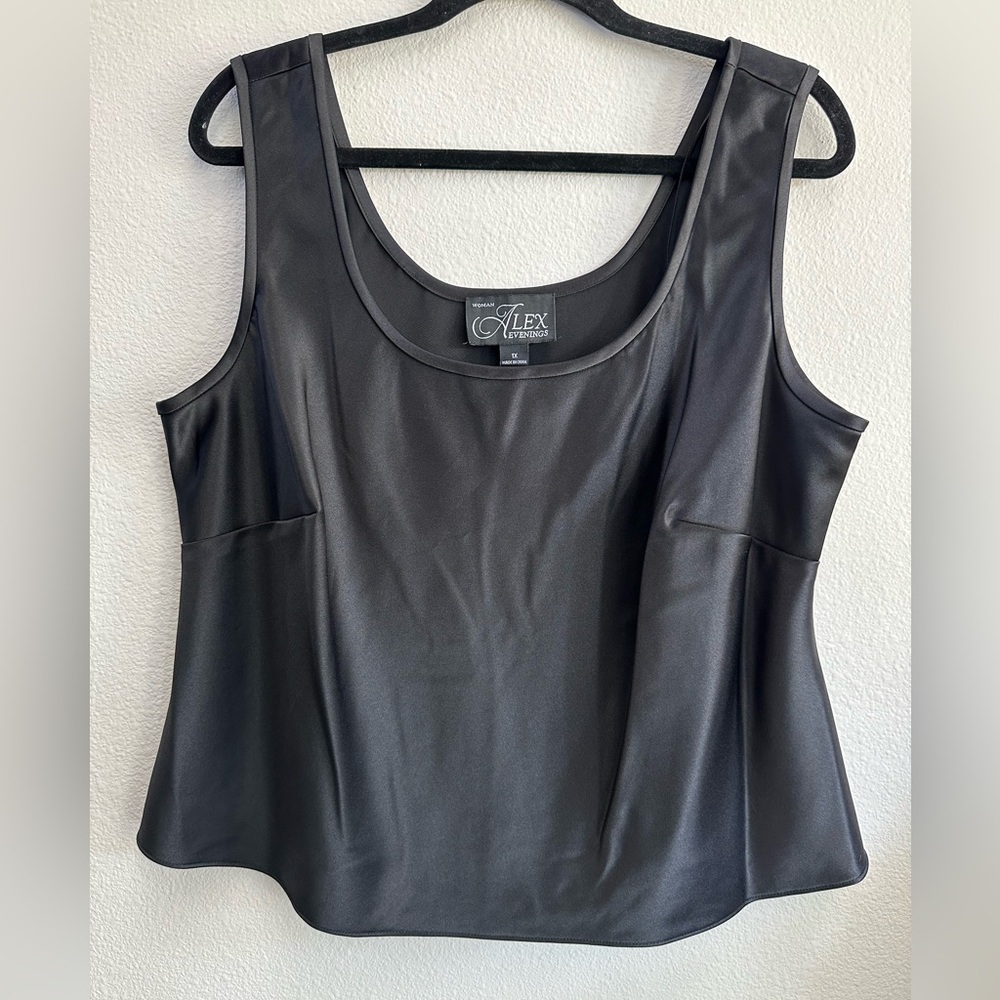 Alex Evenings Black Satin Sleeveless Tank Top Cropped 1X
